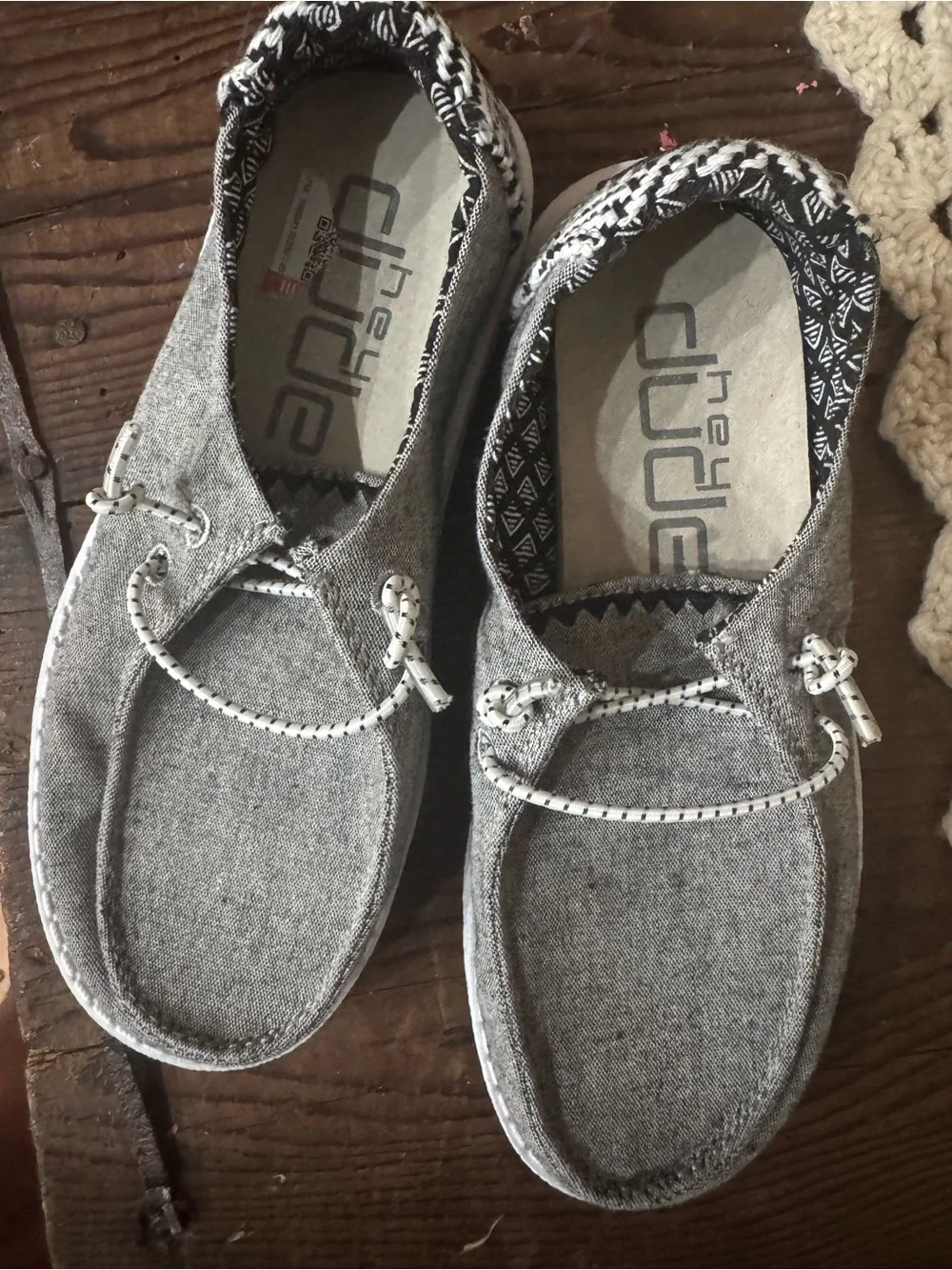 Hey Dude Grey Canvas Moccasin Slip-Ons with Patterned Lining